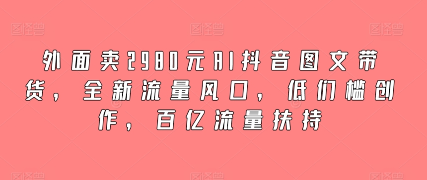 （7896期）外面卖2980元AI抖音图文带货，全新流量风口，低们槛创作，百亿流量扶持