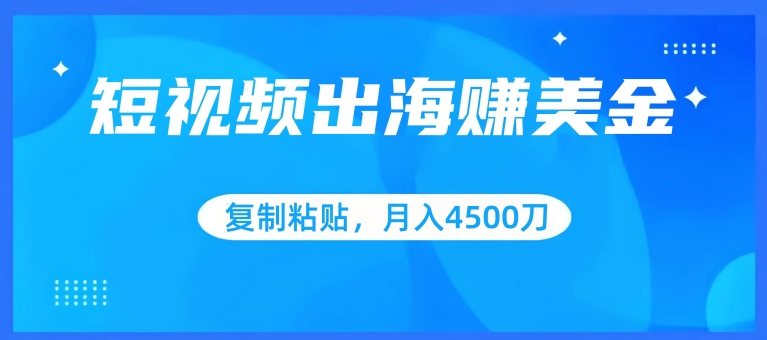 （7940期）短视频出海赚美金，复制粘贴批量操作，小白轻松掌握，月入4500美刀