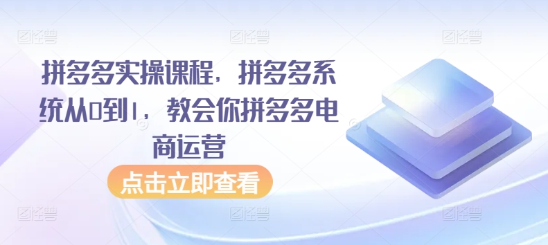 （7963期）拼多多实操课程，拼多多系统从0到1，教会你拼多多电商运营 电商运营 第1张