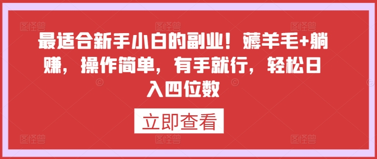 （8018期）最适合新手小白的副业！薅羊毛+躺赚，操作简单，有手就行，轻松日入四位数 网赚项目 第1张