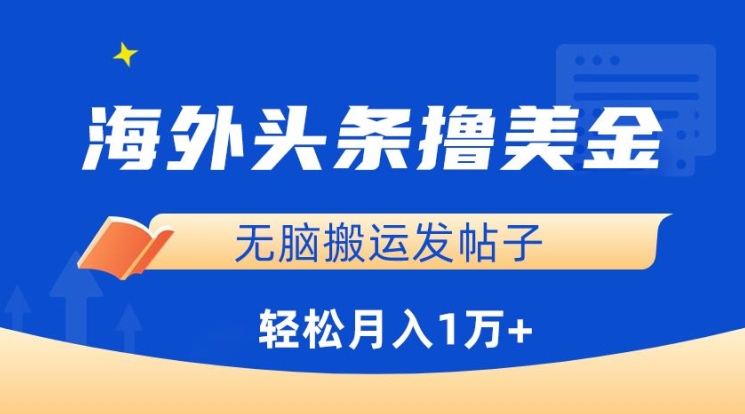 （8060期）海外头条撸美金，无脑搬运发帖子，月入1万+，小白轻松掌握
