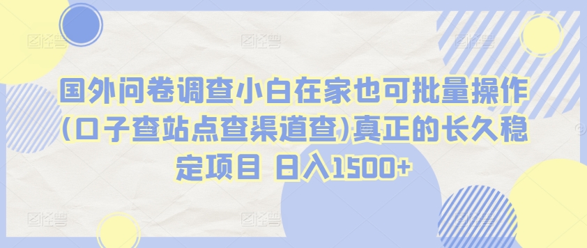 （8135期）国外问卷调查小白在家也可批量操作(口子查站点查渠道查)真正的长久稳定项目 日入1500+