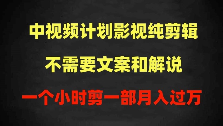 （8249期）中视频计划影视纯剪辑，不需要文案和解说，一个小时剪一部，100%过原创月入过万