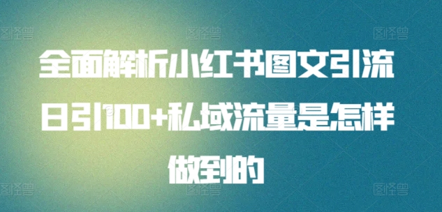 （8264期）全面解析小红书图文引流日引100+私域流量是怎样做到的