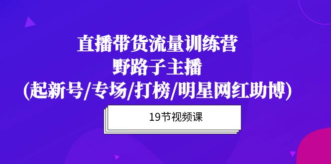 （8272期）直播带货流量特训营，野路子主播(起新号/专场/打榜/明星网红助博)