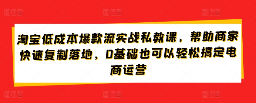 （8366期）淘宝低成本爆款流实战私教课，帮助商家快速复制落地，0基础也可以轻松搞定电商运营