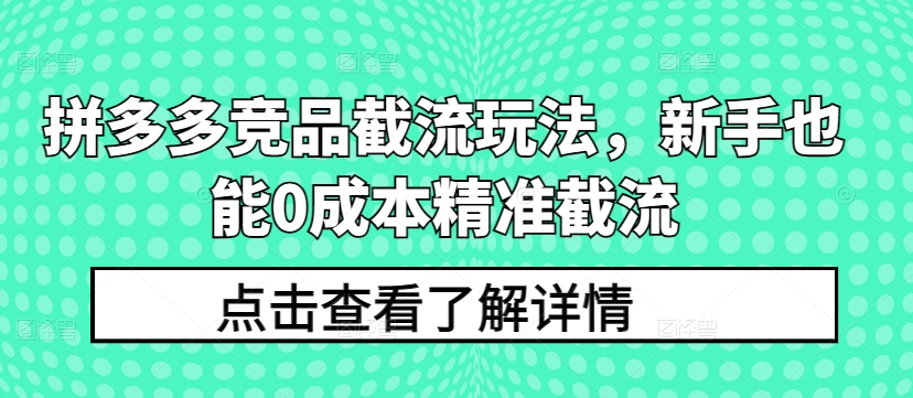 （8470期）拼多多竞品截流玩法，新手也能0成本精准截流