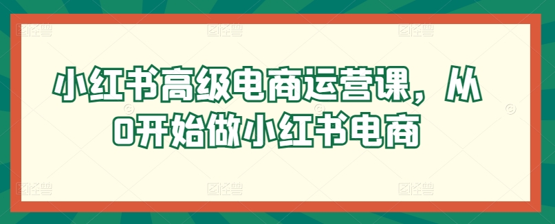 （8484期）小红书高级电商运营课，从0开始做小红书电商