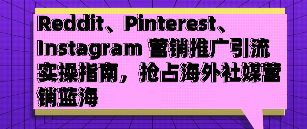 （8612期）Reddit、Pinterest、Instagram 营销推广引流实操指南，抢占海外社媒营销蓝海 综合教程 第1张