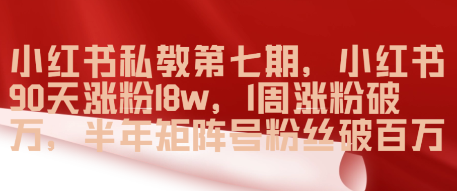 （8684期）小红书私教第七期，小红书90天涨粉18w，1周涨粉破万，半年矩阵号粉丝破百万 短视频运营 第1张
