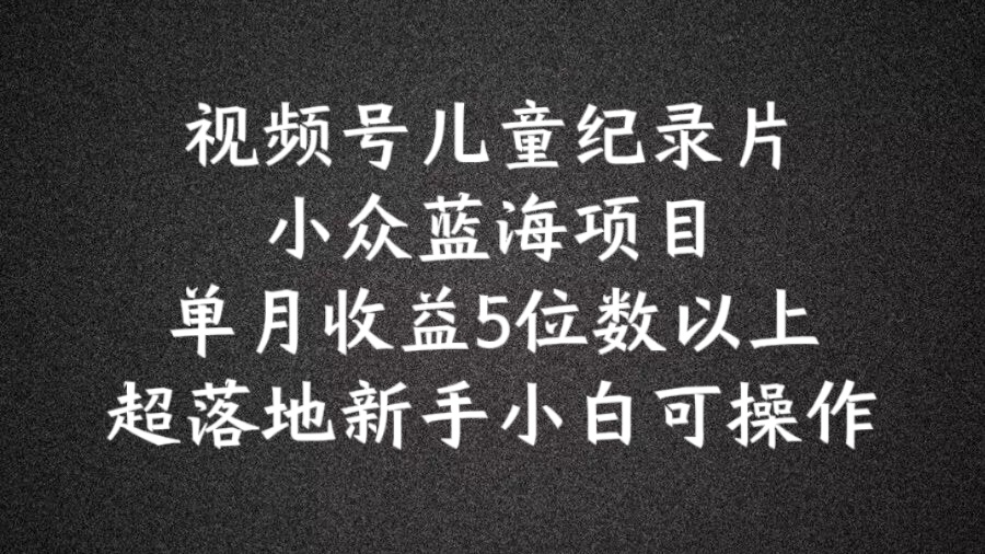 （9478期）视频号儿童纪录片，蓝海项目，单月收益5位数以上，小白轻松上手