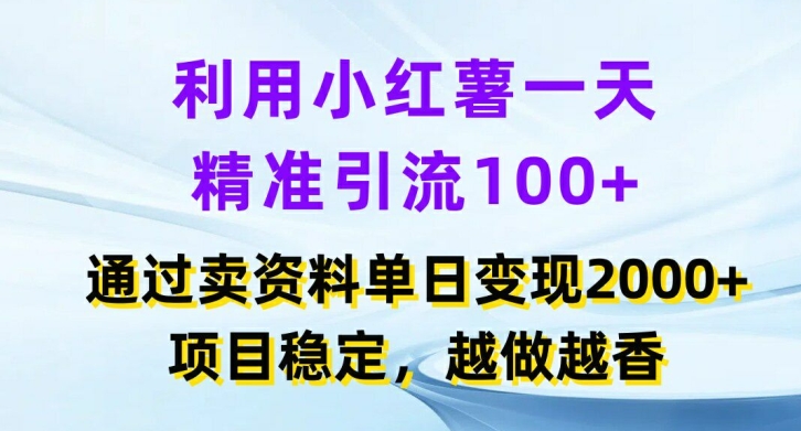 （9525期）利用小红书一天精准引流100+，通过卖项目单日变现2k+，项目稳定，越做越香