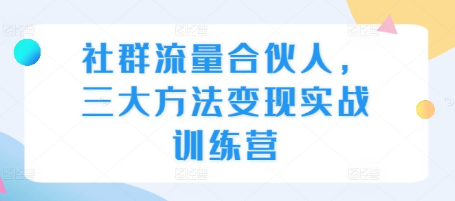 （10486期）社群流量合伙人，三大方法变现实战训练营
