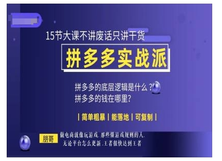 （10519期）朋哥电商(拼多多实战派)，15节大课不讲废话只讲干货，简单粗暴 能落地 可复制