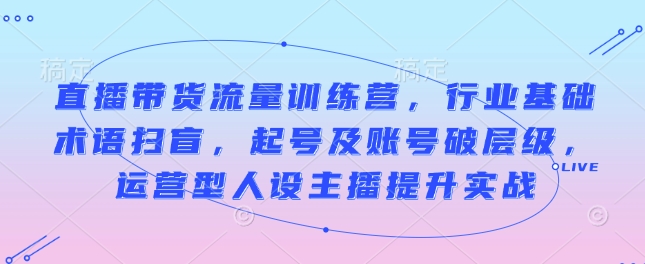 （10689期）直播带货流量训练营，行业基础术语扫盲，起号及账号破层级，运营型人设主播提升实战