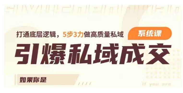 （10790期）引爆私域成交力系统课，打通底层逻辑，5步3力做高质量私域