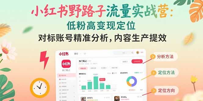 （10805期）小红书野路子流量实战营：低粉高变现定位 对标账号精准分析 内容生产提效