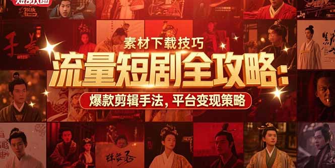 （10810期）流量短剧全攻略：素材下载技巧，爆款剪辑手法，平台变现策略