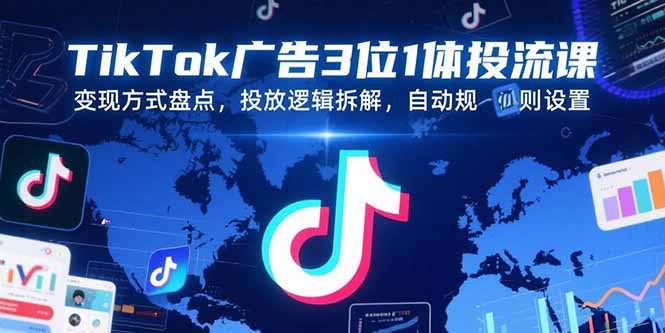 （10824期）TikTok广告3位1体投流课，变现方式盘点，投放逻辑拆解，自动规则设置