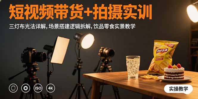（10870期）短视频带货+拍摄实训：三灯布光法详解,场景搭建逻辑拆解,饮品零食实景教学