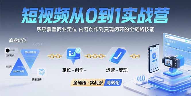 （10885期）短视频从0到1的实战营：系统覆盖商业定位,内容创作到变现闭环的全链路技能