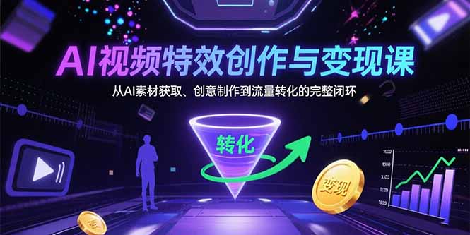 （10893期）AI视频特效创作与变现课：从AI素材获取、创意制作到流量转化的完整闭环