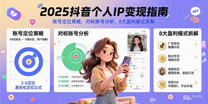 （10955期）2025抖音个人IP变现指南，账号定位策略，对标账号分析，8大盈利模式拆解