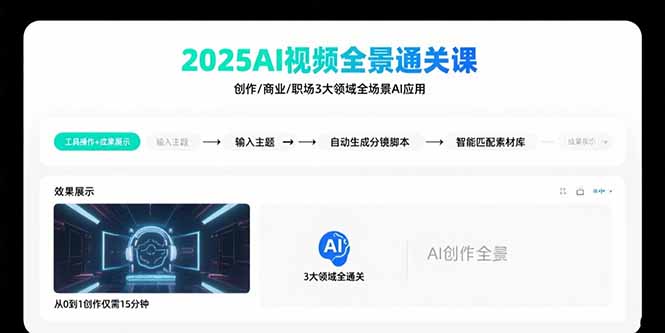 （10986期）2025AI视频全景通关课：涵盖创作/商业/职场3大领域 掌握AI全场景应用