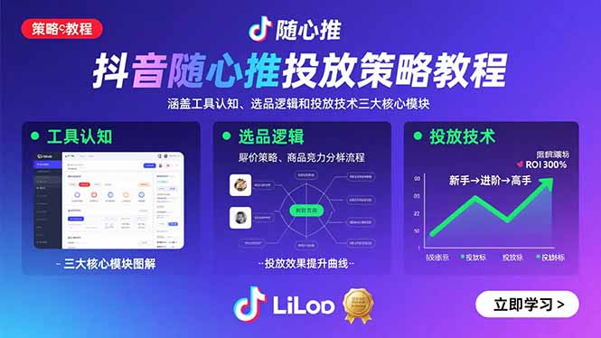 （11025期）抖音随心推投放策略教程：涵盖工具认知、选品逻辑和投放技术三大核心模块