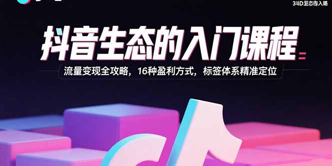 （11043期）抖音生态的入门课程：流量变现全攻略，16种盈利方式，标签体系精准定位