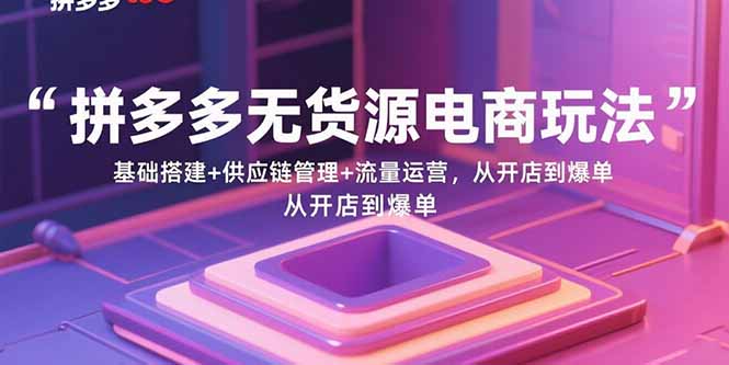 （11058期）拼多多无货源电商玩法：基础搭建+供应链管理+流量运营，从开店到爆单
