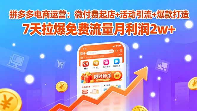 （11112期）拼多多电商运营：微付费起店+活动引流+爆款打造 7天拉爆免费流量月利润2w+