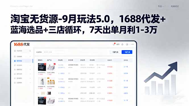 （11117期）淘宝无货源-9月玩法5.0，1688代发+蓝海选品+三店循环，7天出单月利1-3万