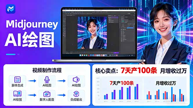 （11164期）AI绘图照片开口说话视频制作：Midjourney+数字人，7天产100条月增收过万