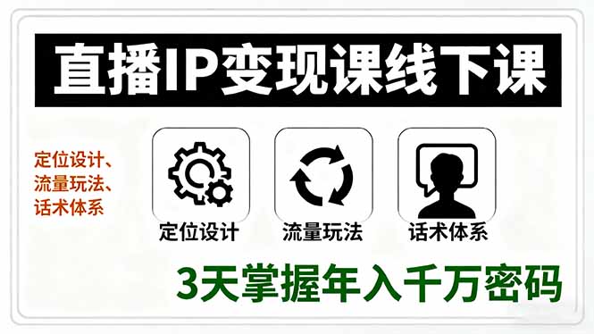 （11175期）直播IP变现课线下课，定位设计、流量玩法、话术体系，3天掌握年入千万密码