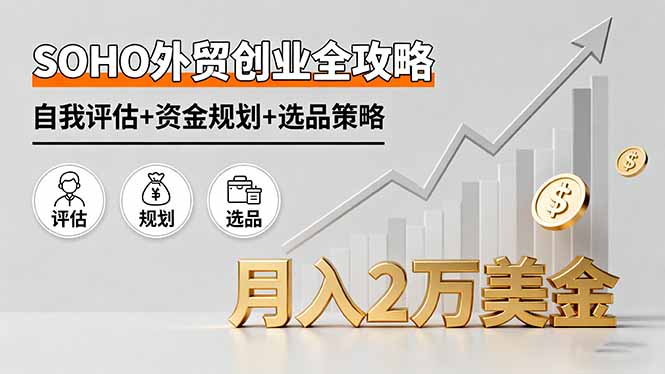 （11185期）SOHO外贸创业全攻略，自我评估+资金规划+选品策略，月入2万美金