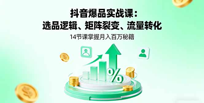 （11205期）抖音爆品实战课：选品逻辑、矩阵裂变、流量转化，14节课掌握月入百万秘籍