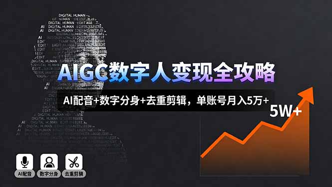 （11228期）AIGC数字人变现全攻略，AI配音+数字分身+去重剪辑，单账号月入5万+