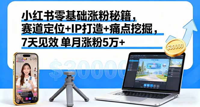 （11238期）小红书零基础涨粉秘籍，赛道定位+IP打造+痛点挖掘，7天见效 单月涨粉5万+