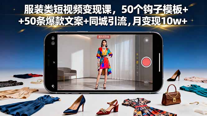 （11261期）服装类短视频变现课，50个钩子模板+50条爆款文案+同城引流，月变现10w+